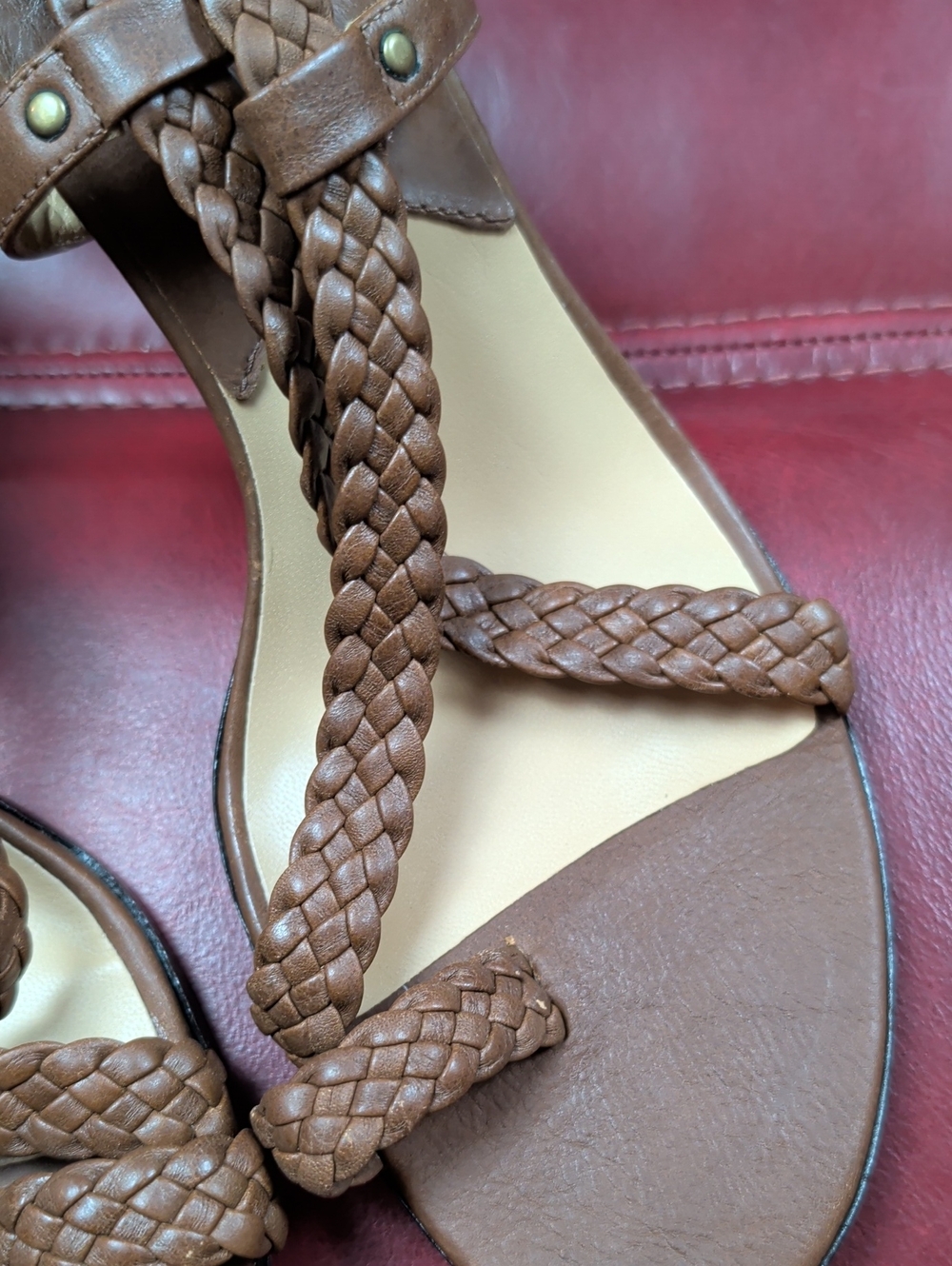 Michael Kors Brown Braided Leather Heeled Sandals 4" Heel Size 11 - Picture 2 of 6